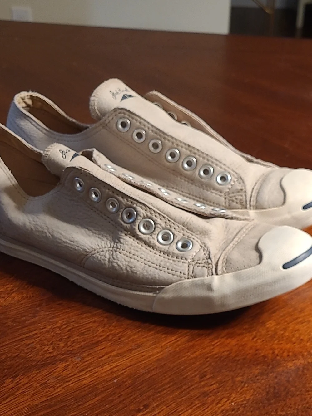 Converse Jack Purcell Leather Slip-On Loafers in Light Beige Laceless Sneakers